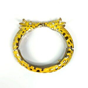 Vintage Yellow Giraffe Enamel Bangle stretch Bracelet With Rhinestone Accents